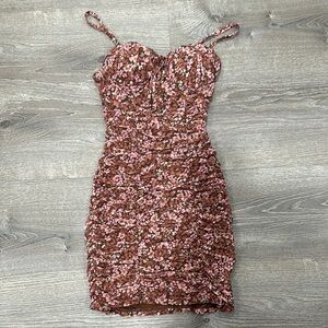 Floral Pink and Brown Women's Dress